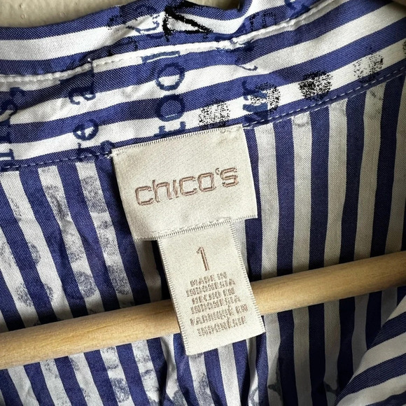 Chico’s • Blue & White Stripe Martini Button Up Conversational Shirt - Picture 4 of 8